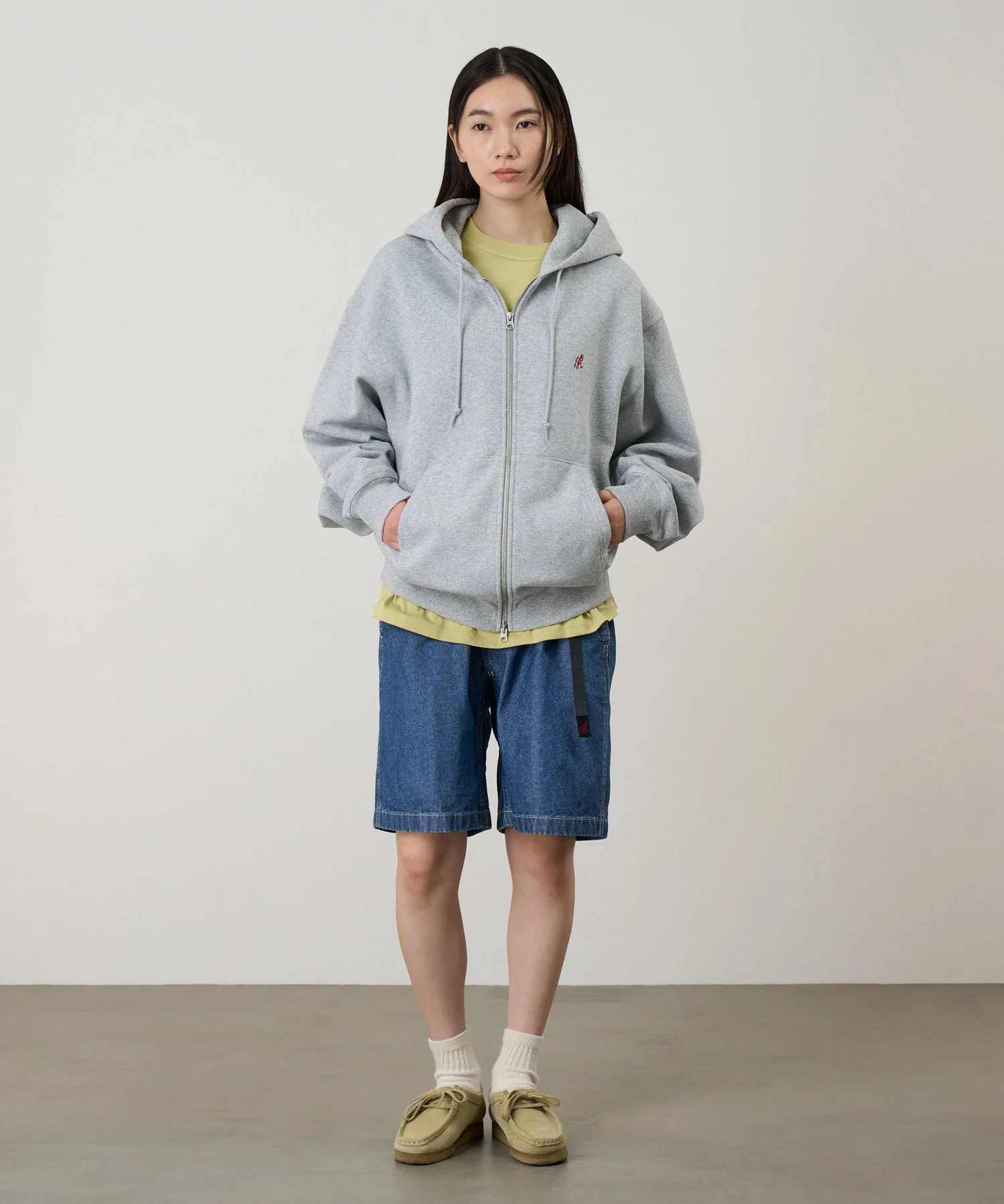 Gramicci One Point Zip Hooded Sweatshirt (Heather Grey) - Image 2