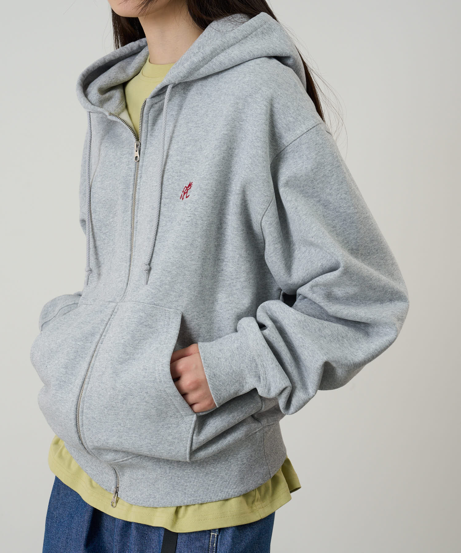 Gramicci One Point Zip Hooded Sweatshirt (Heather Grey) - Image 3