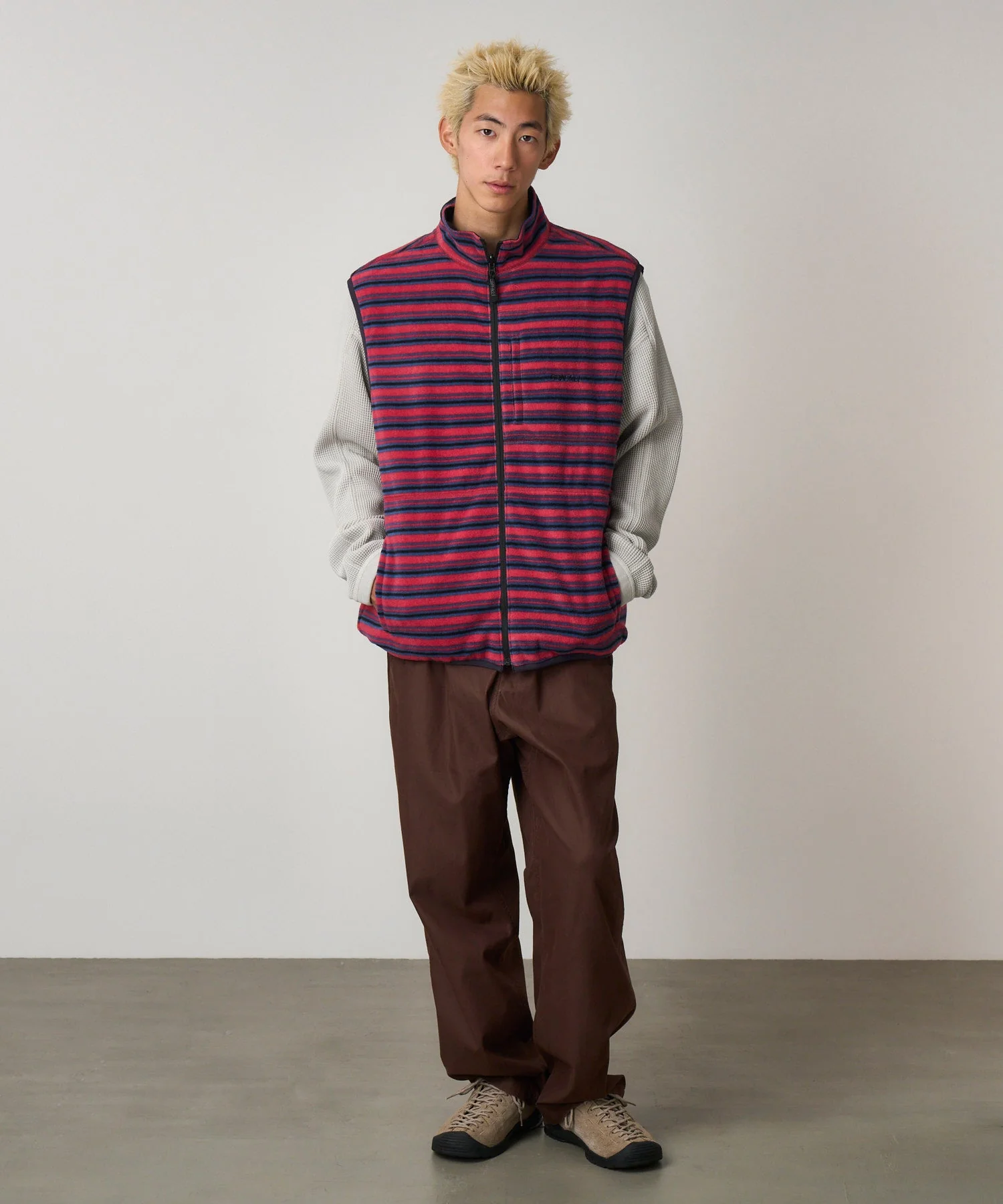 Gramicci Thermal Fleece Reversible Vest (Berry Stripe) - Image 4