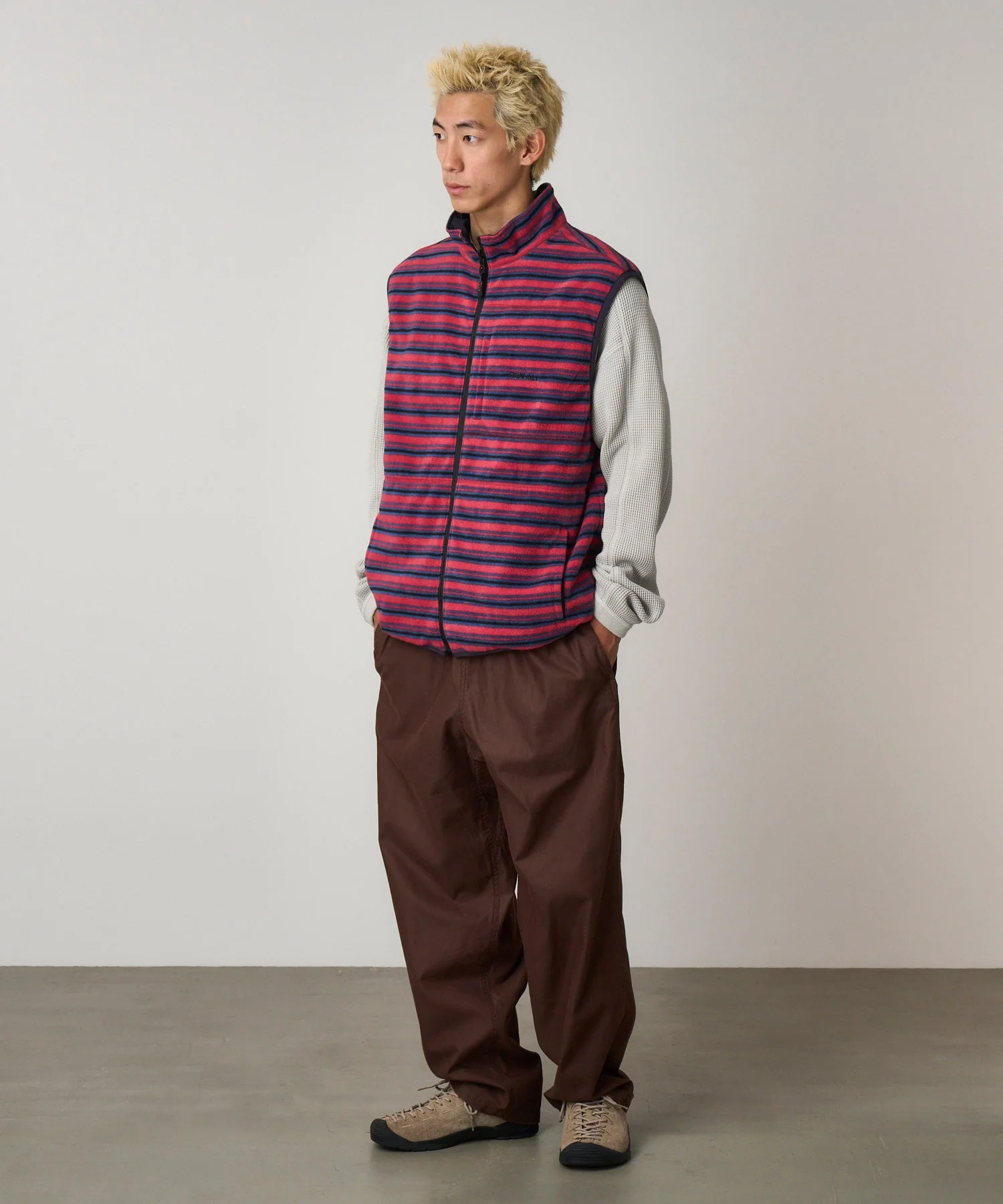 Gramicci Thermal Fleece Reversible Vest (Berry Stripe) - Image 5