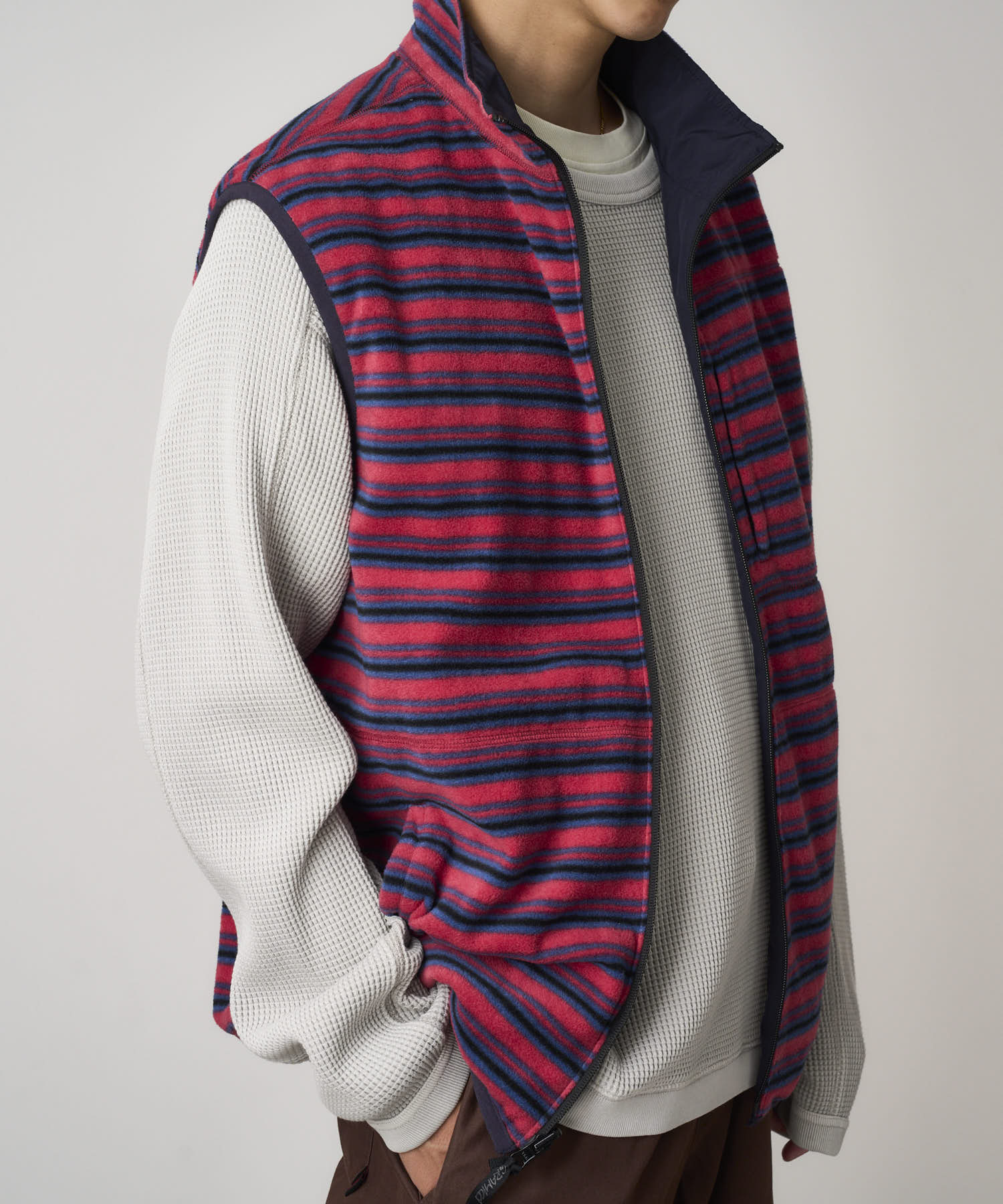Gramicci Thermal Fleece Reversible Vest (Berry Stripe) - Image 7