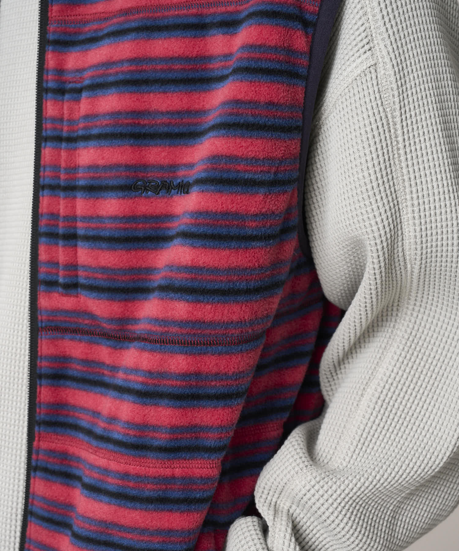 Gramicci Thermal Fleece Reversible Vest (Berry Stripe) - Image 8