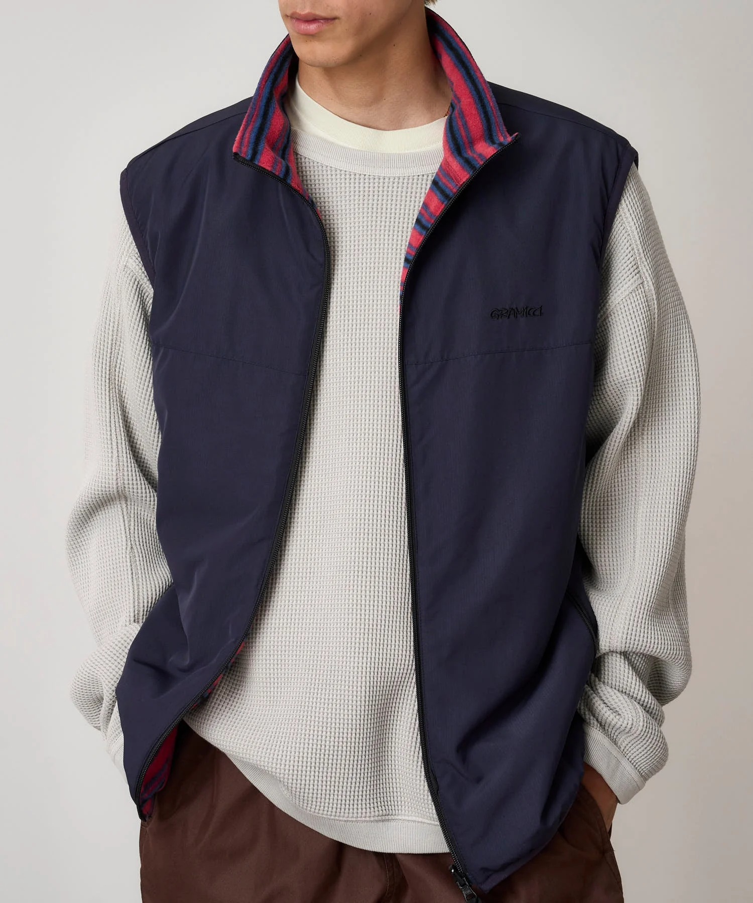 Gramicci Thermal Fleece Reversible Vest (Berry Stripe) - Image 9